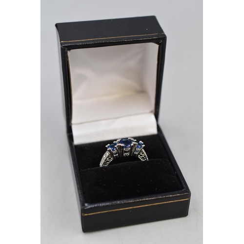 14 - Silver Blue Stoned Ring Complete in Presentation Box (Size P)