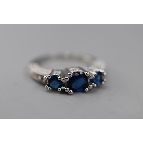 14 - Silver Blue Stoned Ring Complete in Presentation Box (Size P)
