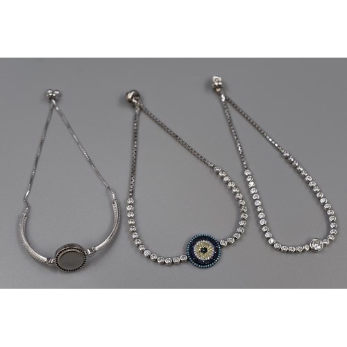 15 - Three Silver 925 Adjustable Bracelets, various Designs