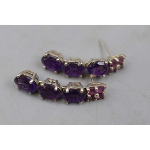 38 - Pair of Silver 925 and Amethyst Dangly Earrings