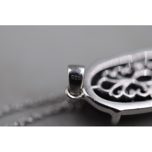 42 - Silver 925 Oval Black Stone Pendant on Silver 925 Chain. Complete in Presentation Box