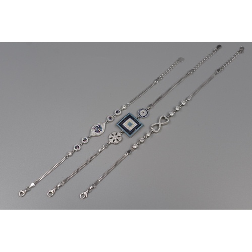 Three Silver 925 Diamanté Bracelets, various Designs