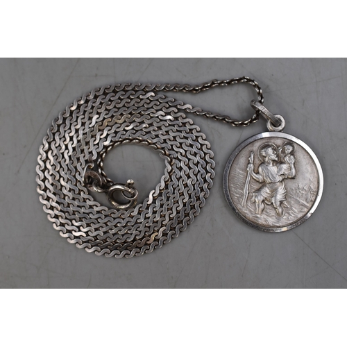 46 - Vintage Silver St. Christopher Pendant Necklace in Presentation Box