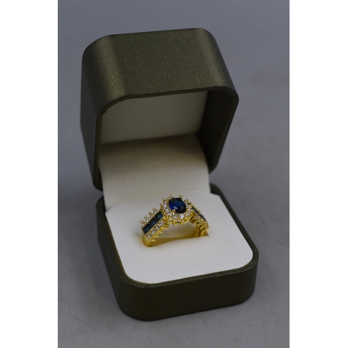 53 - Gold on Silver 925 Blue Stone Ring, Complete with Presentation Box (Size Q)