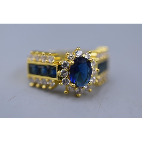 53 - Gold on Silver 925 Blue Stone Ring, Complete with Presentation Box (Size Q)