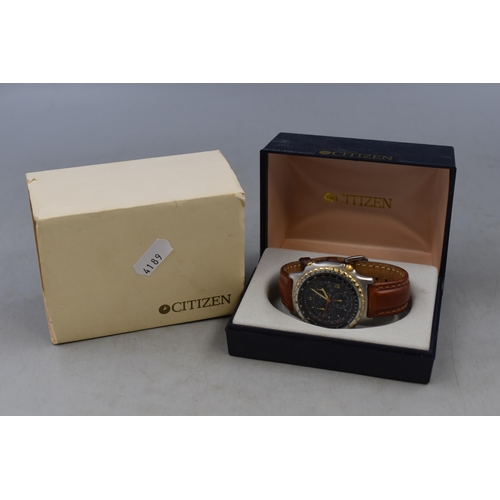 59 - A Citizen Chronograph Cal.3560 Quartz Watch With Leather Strap and Presentation Box. Untested