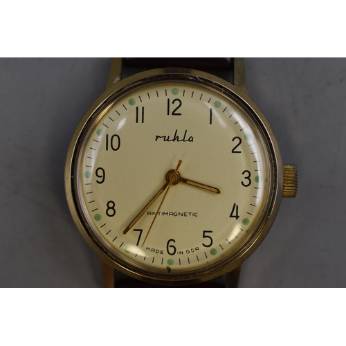 68 - A Ruhla Antimagnetic Gents Mechanical Watch, With Leather Strap. Working