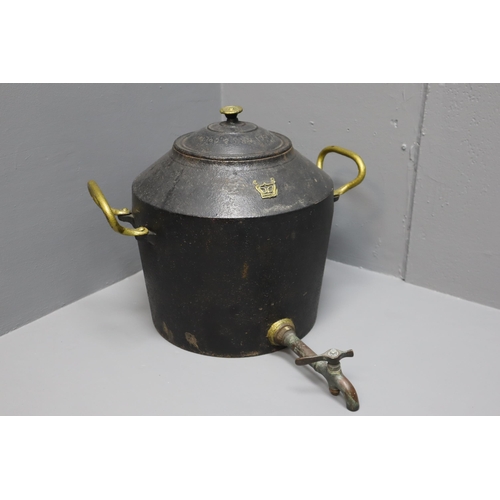 315 - Large George Reign Six Gallon Cast Iron Gypsy Kettle with Tap, Marked GR