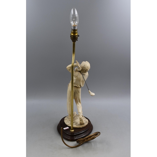 318 - Mid Century Golf Player Themed Lamp signed CV 20