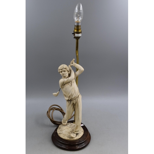 318 - Mid Century Golf Player Themed Lamp signed CV 20