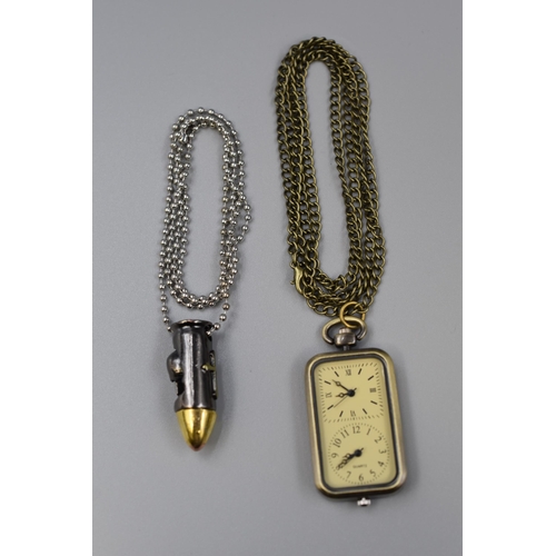 84 - Two items to include Military Style Double Face Pendant Watch Necklace and a Bullet Pendant Necklace... 