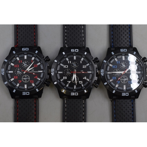 96 - Three New GT Grand Touring Wrist Watches with Rubber Straps