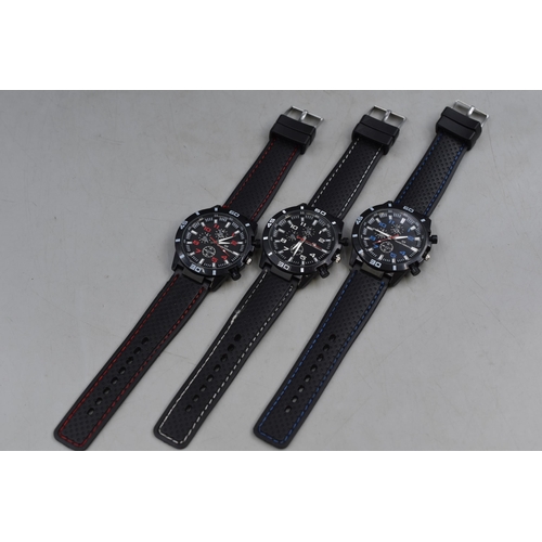 96 - Three New GT Grand Touring Wrist Watches with Rubber Straps