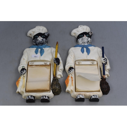 332 - A Pair of Cast Iron Cat Chefs Notepad Holders, Approx 11.5” Tall