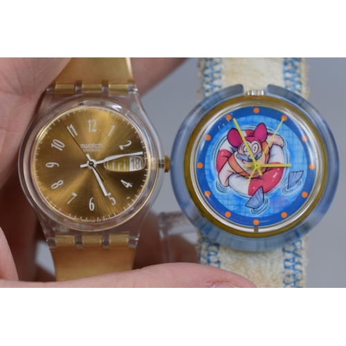 112 - Two Collectable Swatch Watches. Includes Pop Swatch and Gold Tone Quartz Watch. Both in Working Orde... 