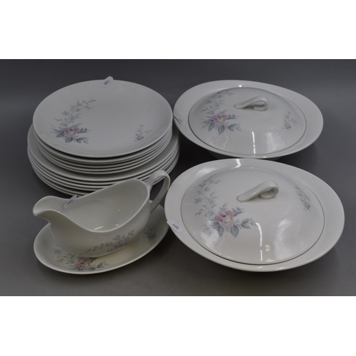 345 - 15 Pieces of Johnson Brothers Snow White. Includes 6 Dinner Plates, 6 Side Plates, 2 Serving Bowls w... 