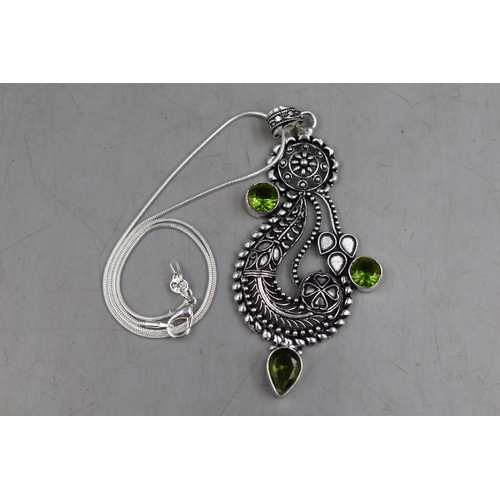 118 - Large Handmade Silver 925 Peridot Pendant on Silver 925 Chain. Complete in Gift Box