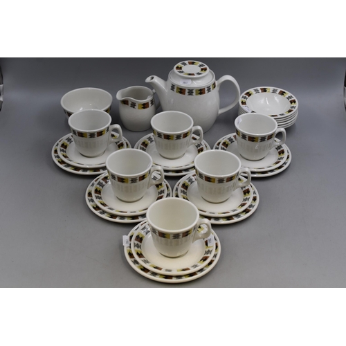 347 - 27 Piece Breakfast Set by Steelite Carnaby. Includes Tea Pot, Creamer, Sugar Bowl, 6 Bowls, 6 Plates... 