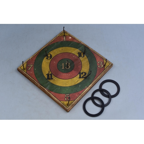 355 - A Vintage Hoopla Game Set, With Three Rings. Approx 9”x9”