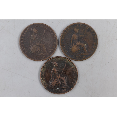 135 - Three Victoria Half Penny Coins, 1854 and Two 1855