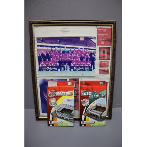 356 - Liverpool FC Signed Team Photo for Treble Season 2000/2001, Anfield 3D Stadium and More