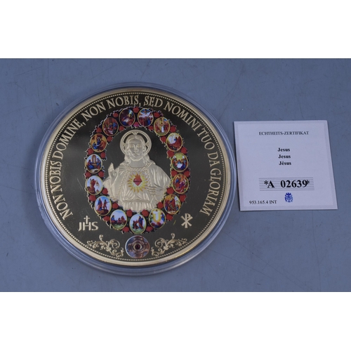 137 - 2015 Extra Large Gold Plated 100mm Proof Holy Trinity Coin with Certificate