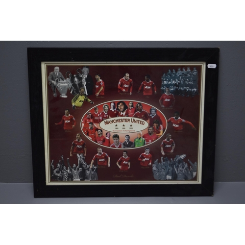 359 - Framed and Glazed Manchester United European Champions 1968, 1999, 2008 Promotional Picture