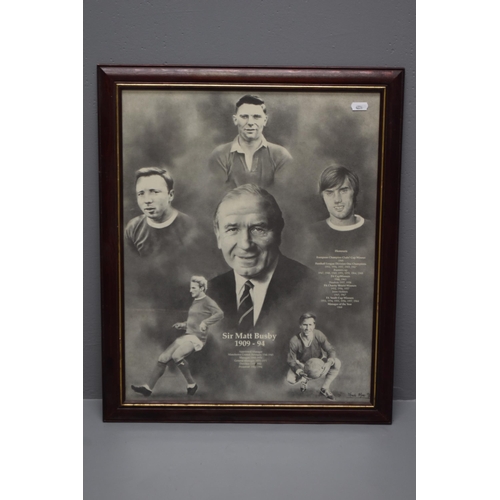 361 - Framed and Glazed Steve Mac Print of Sir Matt Busby Displaying His Honours from 1909-94 signed by a ... 