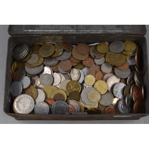 154 - Large Selection of Mixed Unsorted Coinage in Vintage Metal Storage Box (3.6kg)