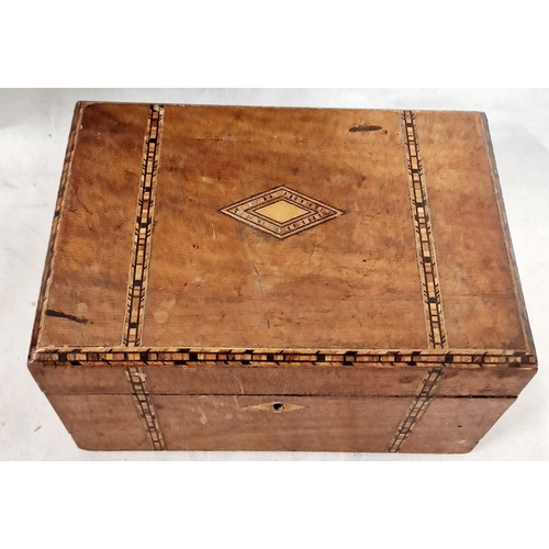 439 - Large Inlaid Jewellery Box With Contents. Box is Approx 11 x 8 x 6 inches.