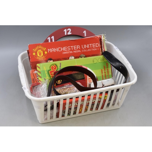 446 - Mixed Lot of Manchester United Promotional Items to include Belt, Clock, Medal Collection, Badges, C... 