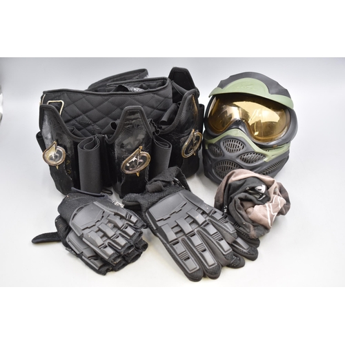 489 - A Selection of Adults Paintball/Airsoft Protective Equipment. Includes Sly Belt, Dye Helmet, And Two... 