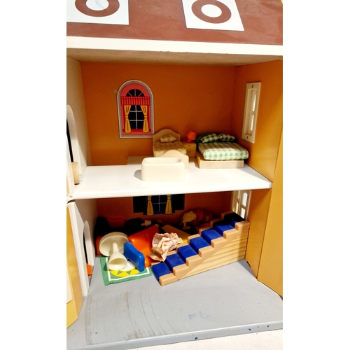 496 - Vintage Wooden Dolls House With Furniture , Beds and Dolls.