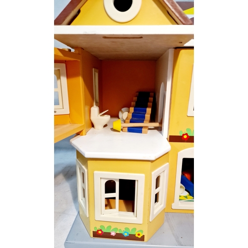 496 - Vintage Wooden Dolls House With Furniture , Beds and Dolls.