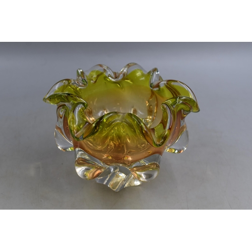 263 - A Murano Lime and Orange Art Glass Bowl, Approx 5.5