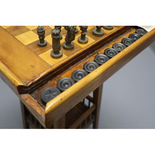 515 - Vintage Wooden Chess & Drafts (Complete) Table with Side Storage Compartments and Under Storage,... 