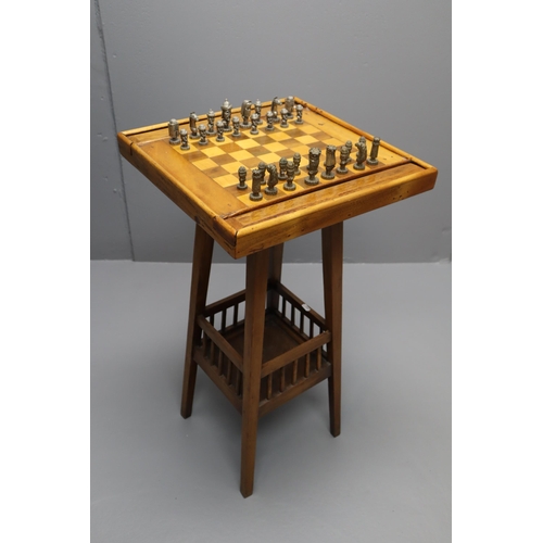 515 - Vintage Wooden Chess & Drafts (Complete) Table with Side Storage Compartments and Under Storage,... 