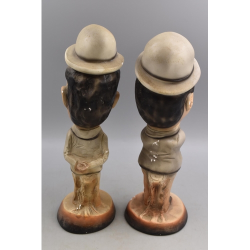 303 - Pair of Large Early Vintage Laurel and Hardy Chalkware Statues 16