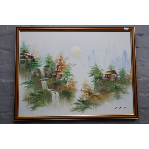 646 - Original signed (artist unknown) oil of oriental scene measures 26