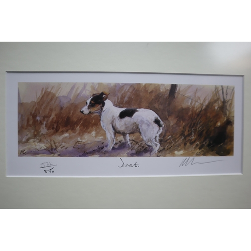 648 - Set of three limited edition (574 of 850) signed terrier watercolour prints by Mick Cawstonin wood f... 