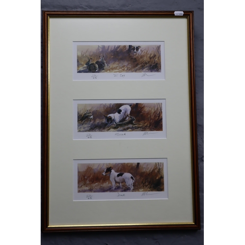 648 - Set of three limited edition (574 of 850) signed terrier watercolour prints by Mick Cawstonin wood f... 