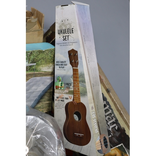 608 - Large Mixed Lot includes New Ukulele, New Single Air Bed, New Light Shade, New Light Fitting, Unopen... 