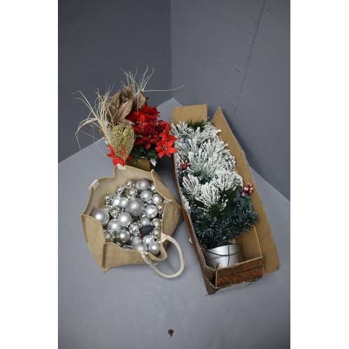 609 - Christmas Mixed Lot, include Boxed Pre Lit Tree, Christmas Artificial Flowers and a Large Selection ... 