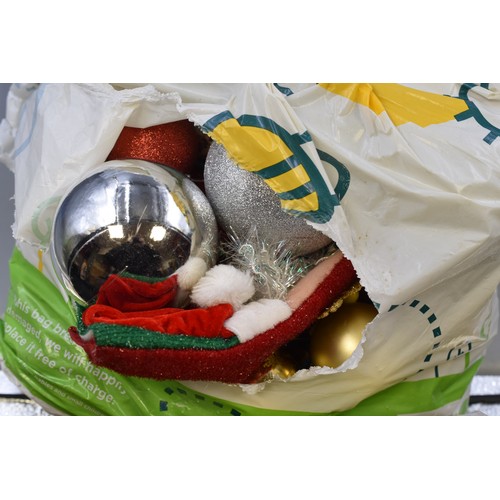 605 - Large Tub of Christmas Baubles, Decorations and a Boxed LED Star Waterfall Lights Untested item