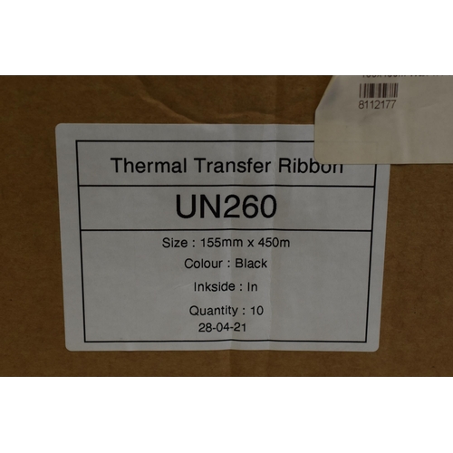 761 - New Box of 10 Rolls of Thermal Transfer Ribbons UN260 (155mm x 450m)