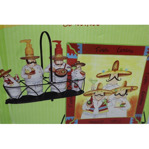 783 - Retro 7 Piece Fiesta Mexican Handpainted Ceramic Barbecue Set