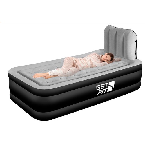 692 - Get Fit Air Bed With Built In Electric Pump - Premium Single Airbed - Quick Blow Up Bed With Headboa... 