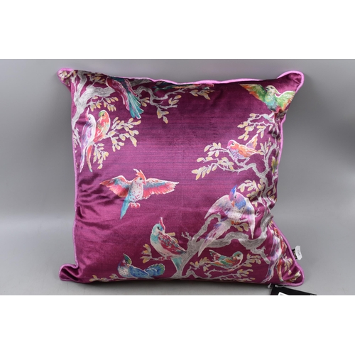 712 - Two Laurence Llewelyn Bowen Purple Cushions with Bird Design