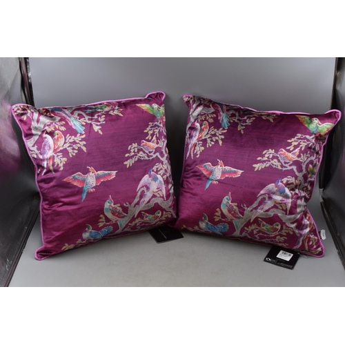 712 - Two Laurence Llewelyn Bowen Purple Cushions with Bird Design