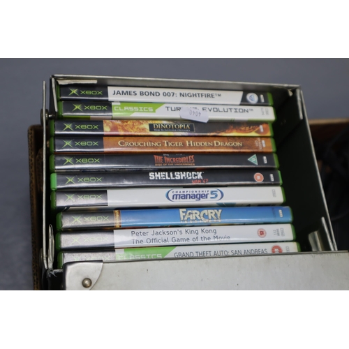 812 - Mixed Lot to include XBox (Powers on), Power Cables, Control Pads and a Selection of 49 Games